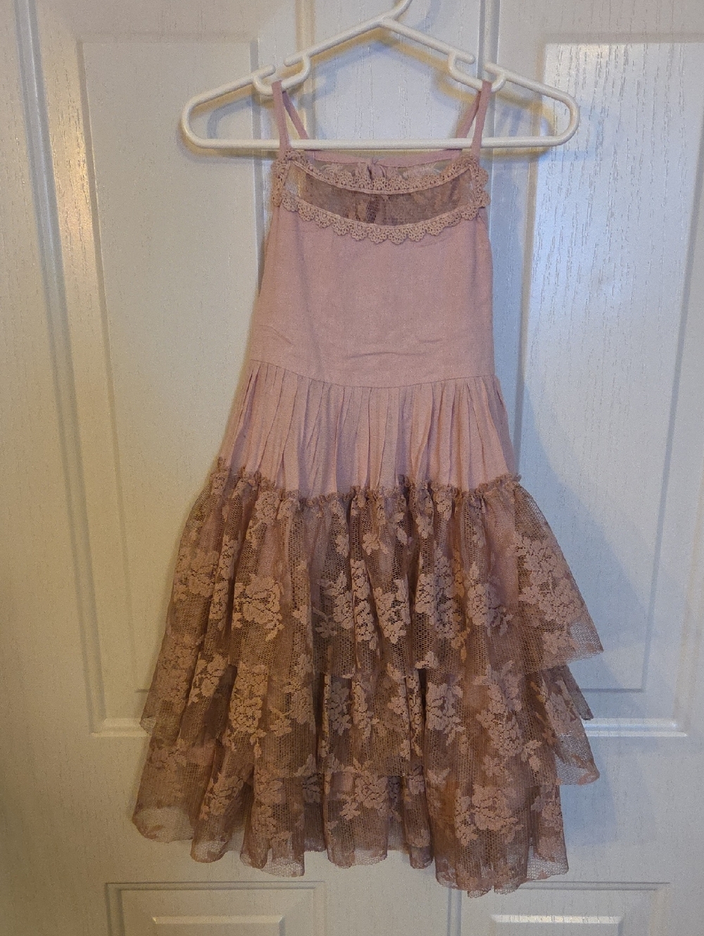 Girls Dusky Pink Lace Tiered Dress Size 5